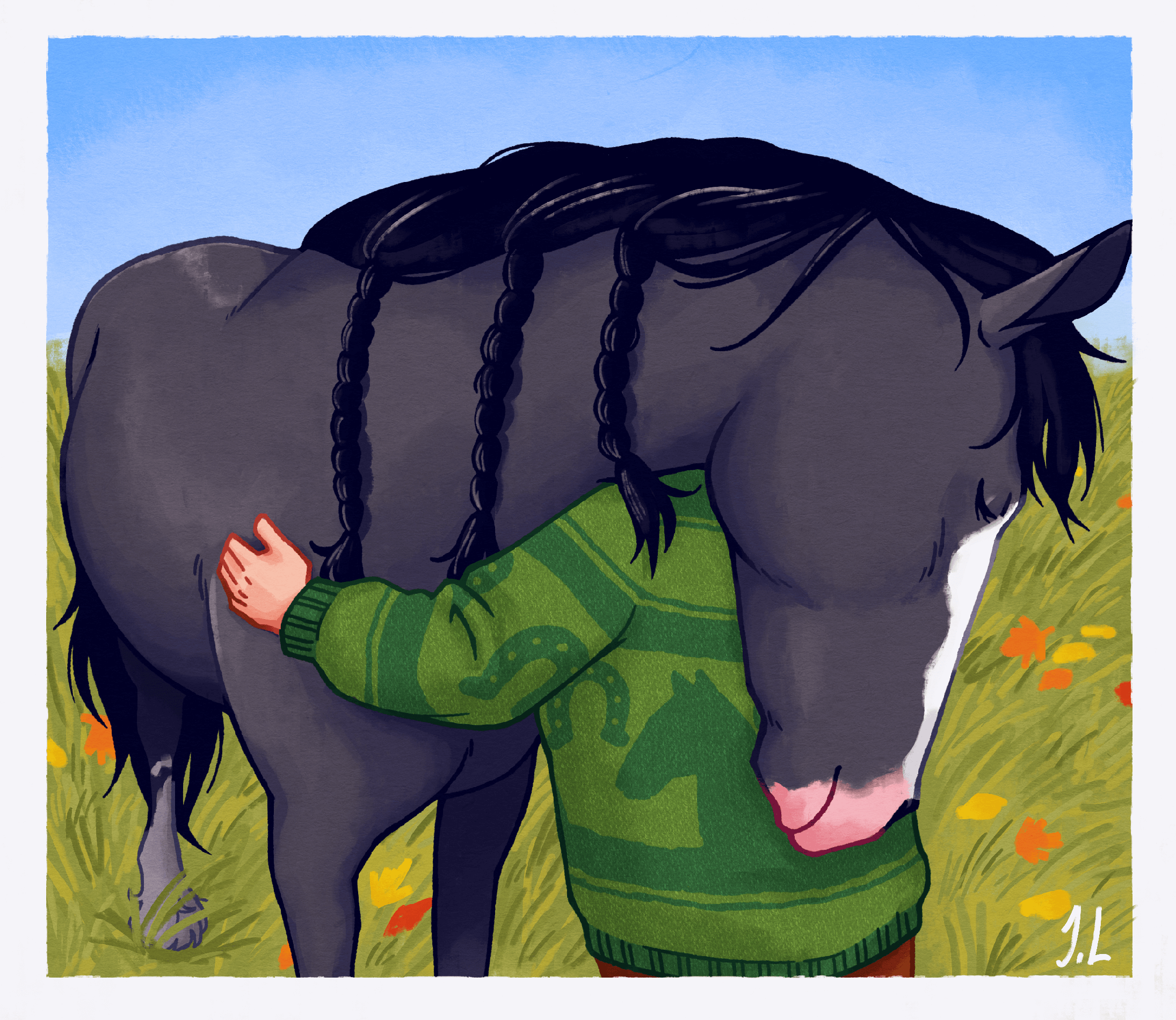 Riku hugging his horse